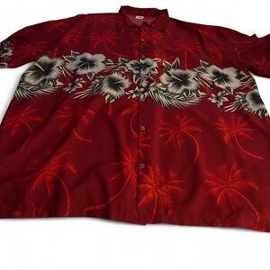 Tropical Floral Red Button Down Shirt